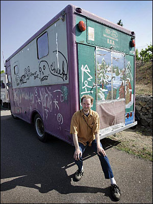 Angel Hess lives in this 1953 bread truck that has been converted into an apartment. He just finished a visit to Jamul.